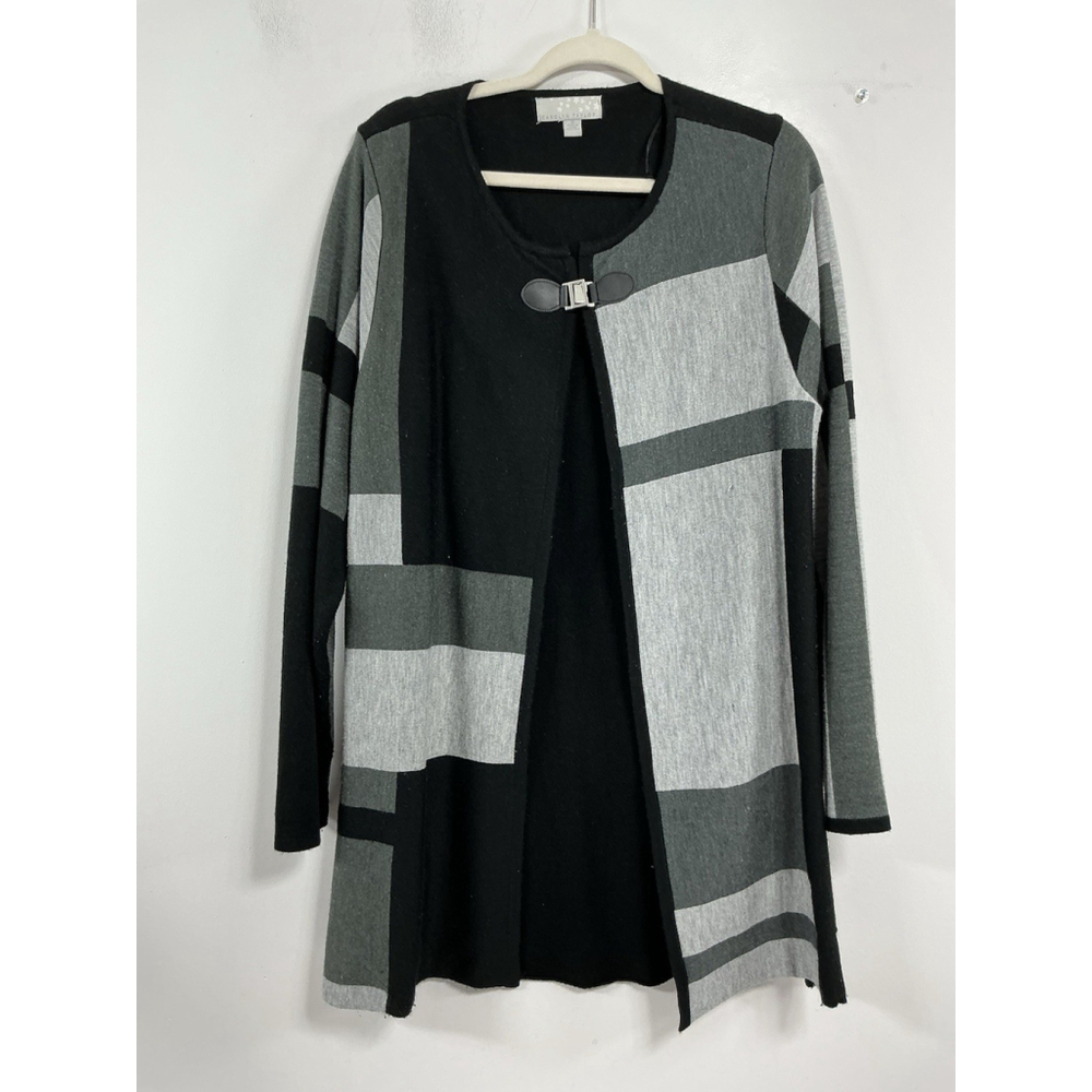 Womans Caroline Taylor Long Sleeve Open Front Cardigan Sweater XL Black Gray